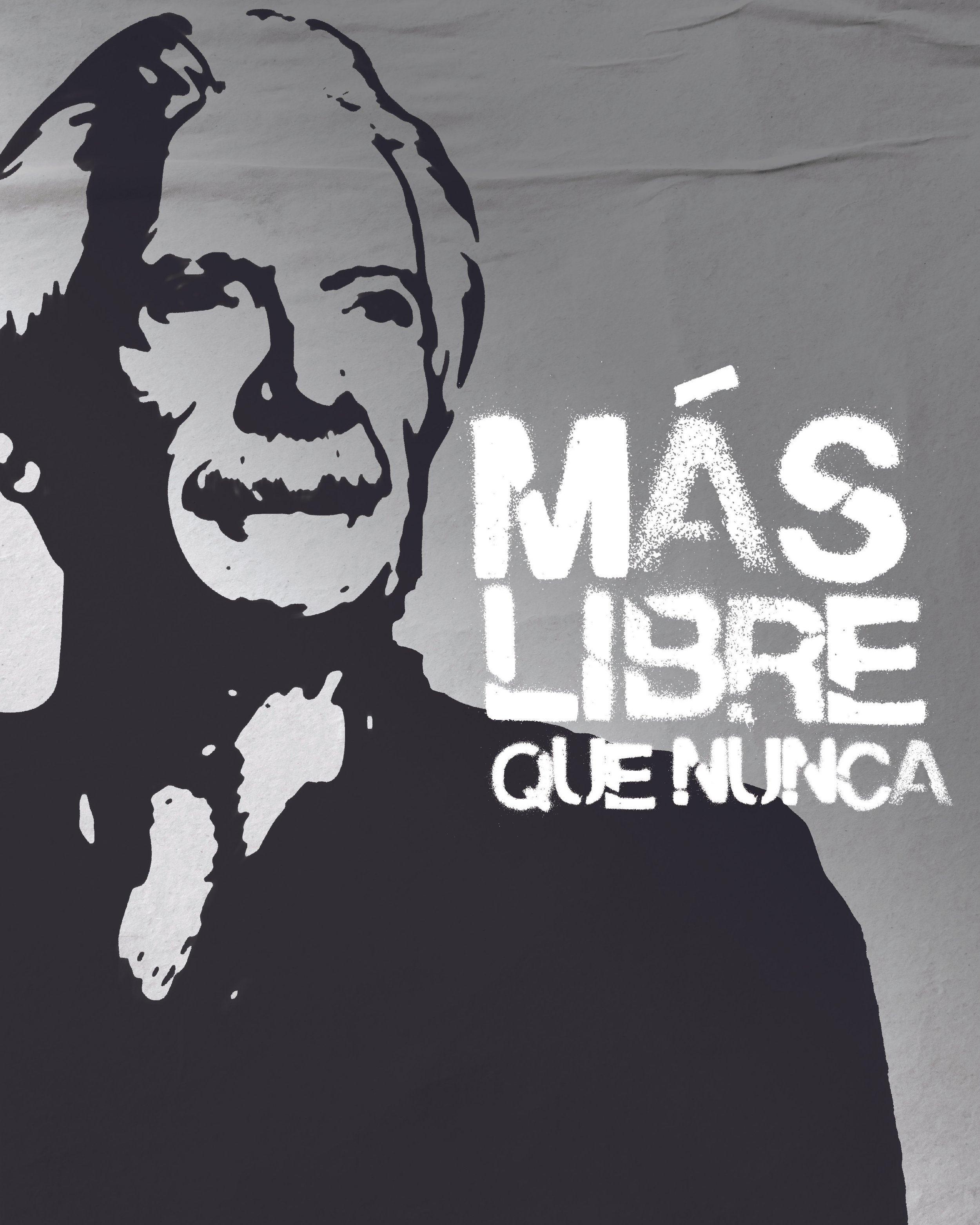 Cartel de la campaña: retrato serigrafiado de José Rubén Zamora junto a la frase «más libre que nunca».